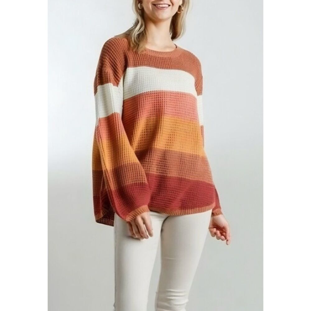 Umgee Balloon Sleeve Oversized Color Block Sweater size XL